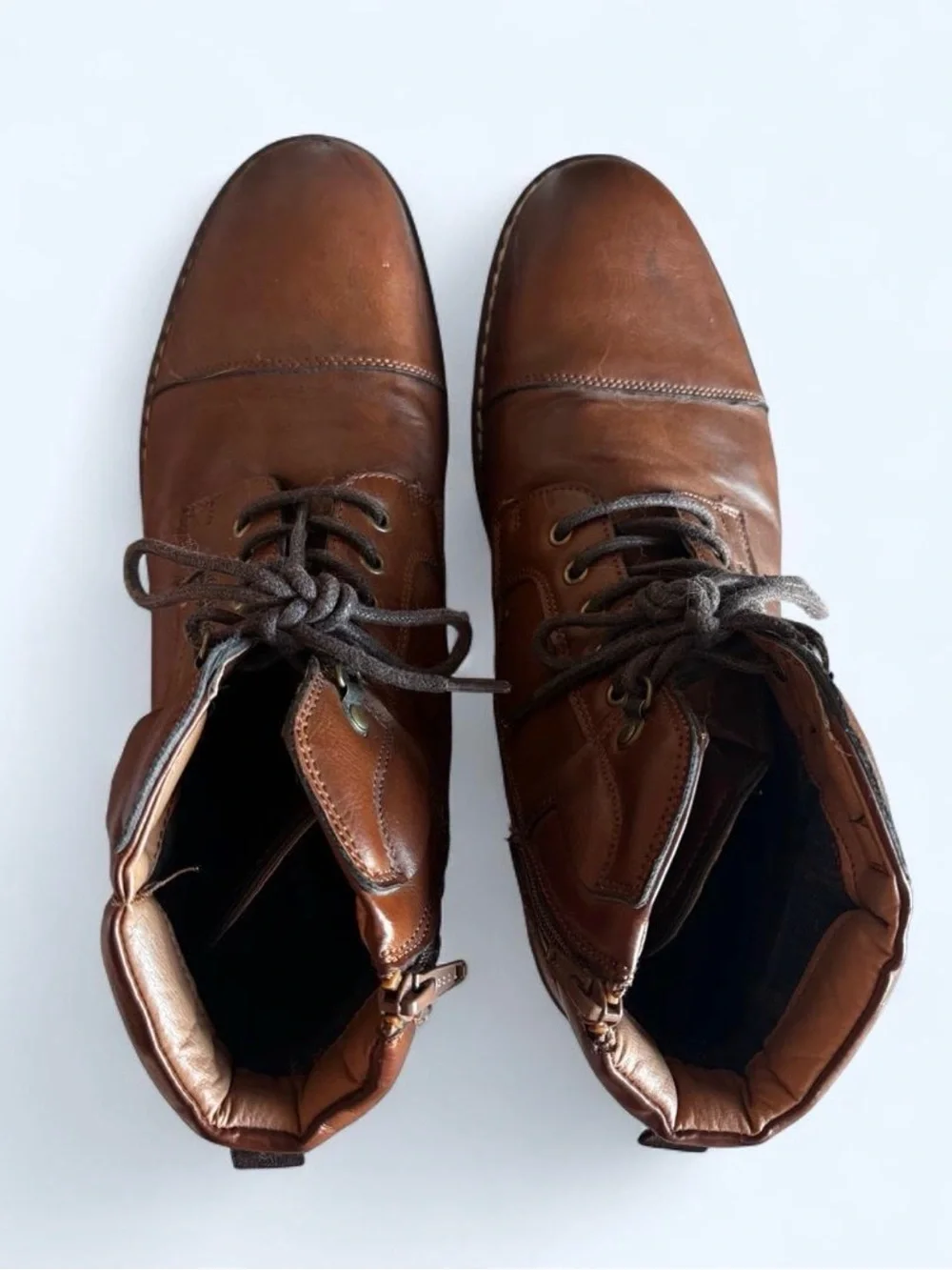 Steve Madden Men's Brown Leather Cap-Toe Lace-Up Side-Zip Boots